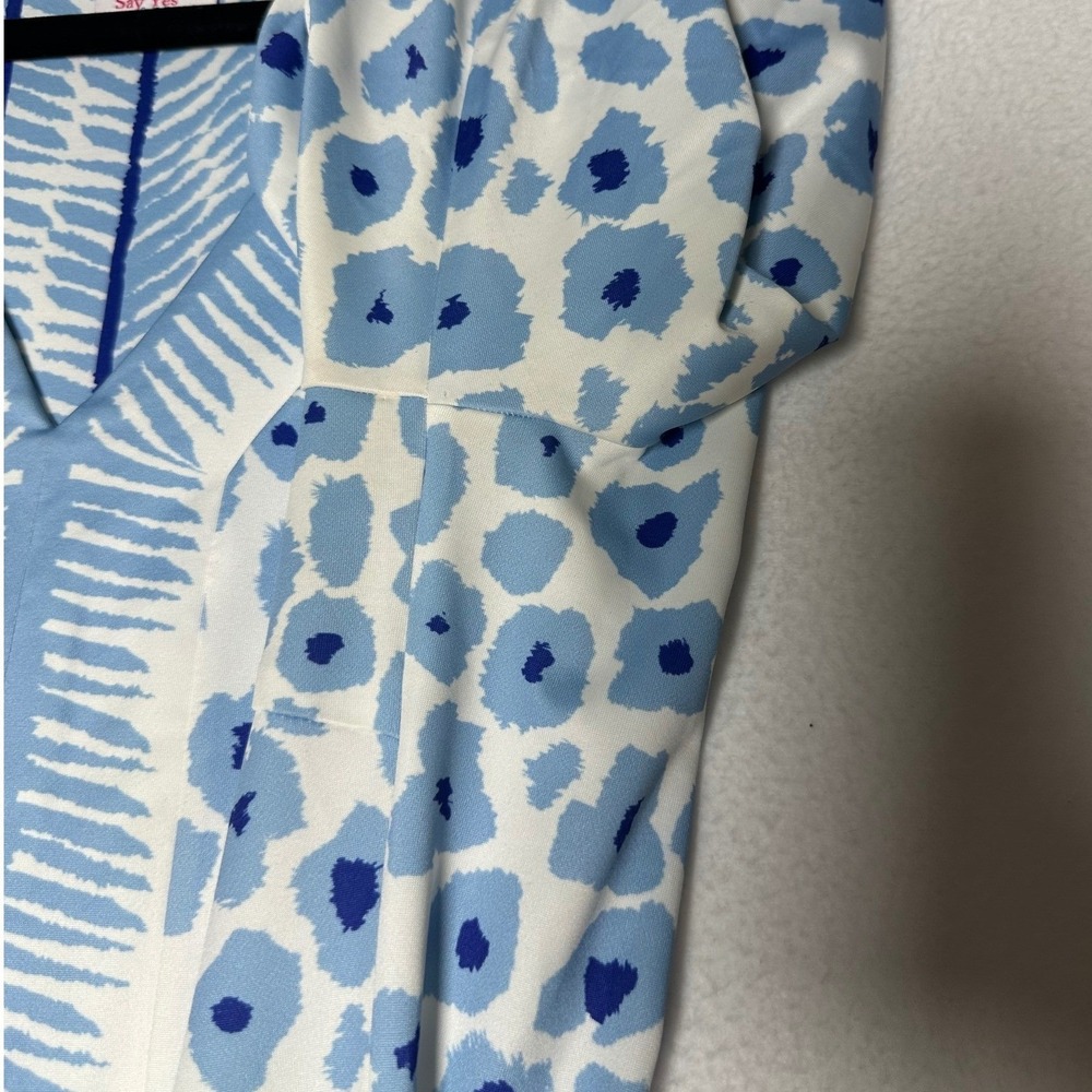Gretchen Scott Blue White Print V-Neck Shift Dress XL Knit Resort Preppy Midi - Picture 6 of 7